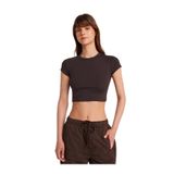 Dilvin Koyu Kahve Bisiklet Yaka Crop T-shirt, 36, 101A31810, Koyu Kahve, Kadın