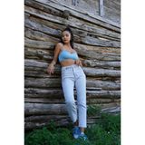 Dilvin Mavi V Yaka Ip Askılı Crop - M - L