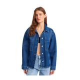 Dilvin Ön Bölümü Dikişli Oversize Denim Gömlek, 36, 101A50749, Mavi, Kadın