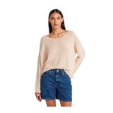 Dilvin Oval Yaka Yumuşak Dokulu Triko Kazak, Standart, 101A10706, Taş, Kadın