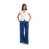 Dilvin Paçası Geniş Dikimli Pileli Denim Pantolon, 38, 101A71984, Mavi, Kadın