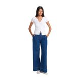 Dilvin Paçası Geniş Dikimli Pileli Denim Pantolon, 40, 101A71984, Mavi, Kadın