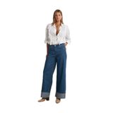 Dilvin Paçası Kıvrık Geniş Kesim Denim Pantolon, 34, 101A71726, Mavi, Kadın