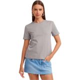 Dilvin Pamuklu Bisiklet Yaka T-shirt, 40, 101A31069, Gri, Kadın