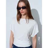 DILVIN Sırt Dekolteli Büzgülü Crop Top Kadın Kısa Kollu Balon Kol Yazlık Bluz