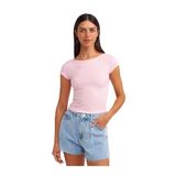 Dilvin Sırt Detaylı Soluk Efektli T-shirt, 36, 101A30419, Açık Pembe, Kadın