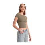 Dilvin Sırt Detaylı Soluk Efektli T-shirt, 36, 101A30419, Haki, Kadın