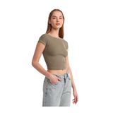 Dilvin Sırt Detaylı Soluk Efektli T-shirt, 40, 101A30419, Haki, Kadın