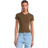 Dilvin V Yaka Basic T-Shirt, 38, 101A31673, Haki, Kadın