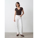 DILVIN V Yaka Crop Top Kadın Kısa Kollu Hafif Kumaş Yazlık Minimalist Günlük Bluz