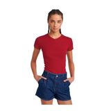 Dilvin V Yaka Pamuk T-shirt, 40, 101A31673, Koyu Kırmızı, Kadın