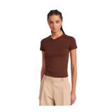 Dilvin V Yaka Pamuklu T-Shirt, 36, 101A31673, Açık Kahve, Kadın