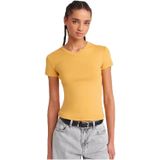 Dilvin V Yaka Pamuklu T-shirt, 36, 101A31673, Hardal, Kadın