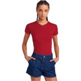 Dilvin V Yaka Pamuklu T-Shirt, 36, 101A31673, Koyu Kırmızı, Kadın