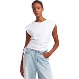 Dilvin Yanları Büzgü Detaylı Taşlı T-shirt, 36, 101A31075, Beyaz, Kadın