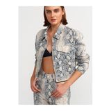 Dilvin Yılan Desen Denim Ceket, 34, 101A65355, Ekru, Kadın