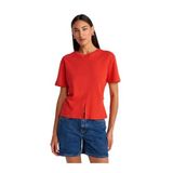 Dilvin Yırtmaç Detaylı Pamuk T-shirt, 36, 101A31874, Kırmızı, Kadın