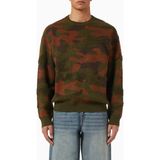 Dime Camo Sweater In Chenille Knit, Kamuflaj Desenli Şönil Örgü Kazak, Rahat Kesim - Siyah