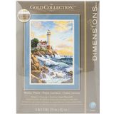 Dimensions Cliffside Lighthouse Altın Koleksiyonu Yetişkinler için Gelişmiş Sayılmış Kanaviçe Seti, 28 cm x 43 cm, 18 Cnt. Fildişi Aida, 5 5