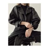DİMMİ WOMEN Balon Kol Deri Biker Ceket