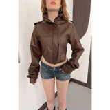 DİMMİ WOMEN Kadın Korse Detaylı Biker Crop Deri Ceket