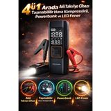 Dimute Shop Inflamo Taşınabilir Akü Takviye Cihazı (Jump Starter) Powerbank ve Kablosuz Hava Kompresörü 3’ü 1 Arada - 8000mAh