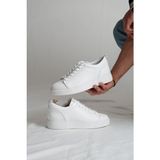 Dina Model Hakiki Deri El Yapımı Erkek Beyaz Sneakers Ayakkabı - 0 - Siyah