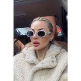 Dina Round Güneş Gözlüğü Unisex Beyaz Oval Çerçeveli / - Siyah