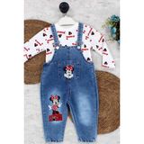 Dinamik çocuk 1-4yaş Kız Çocuk Minnie Mouse Badili Baskılı Kot Salopet Tulum Ayarlanabilir Askılı - 9 - 12 Ay