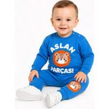 Dinamik çocuk Aslan Parçası Baskılı Erkek Bebek 2'li Takım | Mevsimlik 2 Iplik Sweatshirt Eşofman Alt Üst Takım 3-6-9-12AYLIK - 3 - 6 Ay - Mavi