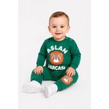 Dinamik çocuk Aslan Parçası Baskılı Erkek Bebek 2'li Takım | Mevsimlik 2 Iplik Sweatshirt Eşofman Alt Üst Takım 3-6-9-12AYLIK - 3 - 6 Ay - Yeşil