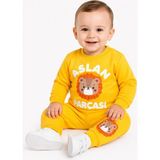 Dinamik çocuk Aslan Parçası Baskılı Erkek Bebek 2'li Takım | Mevsimlik 2 Iplik Sweatshirt Eşofman Alt Üst Takım 3-6-9-12AYLIK - 6 - 9 Ay - Hardal