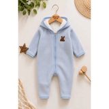 Dinamik çocuk Bebek Kapüşonlu Polar Tulum Içi Welsoft Fermuarlı Tavşan Detaylı Kışlık Unisex 6-9-12-18AYLIK - Mavi - 12 - 18 Ay