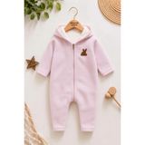 Dinamik çocuk Bebek Kapüşonlu Polar Tulum Içi Welsoft Fermuarlı Tavşan Detaylı Kışlık Unisex 6-9-12-18AYLIK - Pembe - 6 - 9 Ay