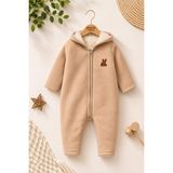Dinamik çocuk Bebek Kapüşonlu Polar Tulum Içi Welsoft Fermuarlı Tavşan Detaylı Kışlık Unisex 6-9-12-18AYLIK - Sütlü Kahve - 12 - 18 Ay