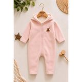 Dinamik çocuk Bebek Kapüşonlu Polar Tulum Içi Welsoft Fermuarlı Tavşan Detaylı Kışlık Unisex 6-9-12-18AYLIK - Yavruağzı - 6 - 9 Ay