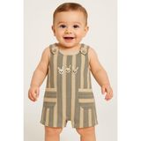 Dinamik çocuk Bebek/çocuk Tavşan Nakışlı Ham Keten Kumaş Tulum Yazlık Kolsuz 0-3-6-9-12AYLIK - Gri - 3 - 6 Ay