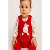 Dinamik çocuk Dinamik Kız Bebek Tulum Takımı 2’li Fitilli Çıtçıtlı Oyuncak Tavşanlı Zıbın ve Tulum Seti 3-6-9 Aylık - 6 - 9 Ay - Kırmızı