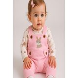 Dinamik çocuk Dinamik Kız Bebek Tulum Takımı 2’li Zıbın ve Tulum Fitilli Çıtçıtlı Oyuncak Tavşanlı 3-6-9 Aylık - 0- 3 Ay - Pembe