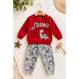 Dinamik çocuk Erkek Bebek Dinozor Desenli 2'li Alt Üst Takım Sweatshirt Eşofman Takımı 3-6-9-12 Aylık - 9 - 12 Ay - Kırmızı