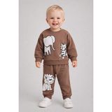 Dinamik çocuk Erkek Bebek Fil Aslan Kaplan Baskılı 2'li Eşofman Takımı – Mevsimlik Sweatshirt & Alt 6-9-12-18-24AYLIK - 12 -18 Ay - Koyu Kahve