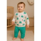 Dinamik çocuk Erkek Bebek Fil Desenli 2’li Takım Sweatshirt ve Eşofman Altı 6-9-12-18AY - 6 - 9 Ay - Nil Yeşili