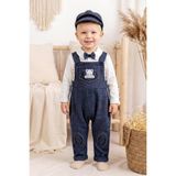 Dinamik çocuk Erkek Bebek Kasketli Papyonlu Balıksırtı Salopet Takım Bayramlık 0-3-6-9-12AYLIK - 0 - 3 Ay - Lacivert