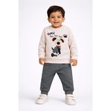 Dinamik çocuk Erkek Bebek Köpek Nakışlı Alt Üst 2li Eşofman Takımı – 2iplik Mevsimlik 2'li Takım 3-6-9-12AYLIK - Haki - 3 - 6 Ay