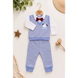Dinamik çocuk Erkek Bebek Süveter Görünümlü Papyonlu Sweat Eşofman Altı 2'li Takım 0-3-6ay - Bebe Mavi - 0 - 3 Ay