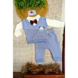 Dinamik çocuk Erkek Bebek Süveterli Papyonlu Ayıcık Nakışlı 2li Bebek Takımı 3-6AYLIK Bayramlık Hediyelik Düğün - Bebe Mavi - 3 - 6 Ay