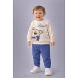 Dinamik çocuk Erkek Bebek Teddy Bear Oyuncak Ayı Ön-Arka Baskılı 2'li Eşofman Takımı – Mevsimlik 2iplik Alt Üst Takım 3-6-9-12AYLIK - Açık Mavi - 3 - 6 Ay