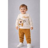Dinamik çocuk Erkek Bebek Teddy Bear Oyuncak Ayı Ön-Arka Baskılı 2'li Eşofman Takımı – Mevsimlik 2iplik Alt Üst Takım 3-6-9-12AYLIK - Hardal - 3 - 6 Ay