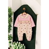 Dinamik çocuk Fırfırlı Fiyonklu Bebe Yaka Patikli Tulum 0-12AY Alttan Çıt Çıtlı - Pembe - 6 - 9 Ay