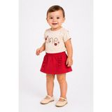 Dinamik çocuk Kız Bebek 2'li Yazlık Takım One Nakışlı Dantelli Tişört ve Fırfırlı Etek Görünümlü Şort (Skort) 6-9-12-18-24 Aylık - 6 - 9 Ay - Kırmızı